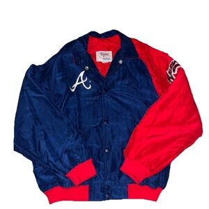 VTG Starter Jacket Atlanta Braves Youth Medium Red Blue MLB Logo Spell Out MLB